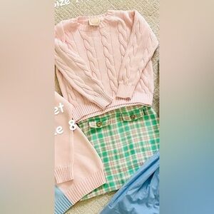 The Beaufort Bonnet Company Pink Sweater and Green Plaid Skirt Set